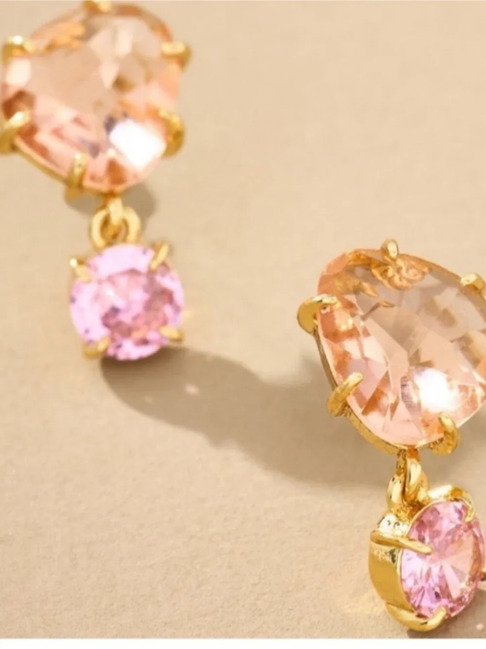 New! Anthropologie Gold Pink Double Crystal Spring Earrings NWT